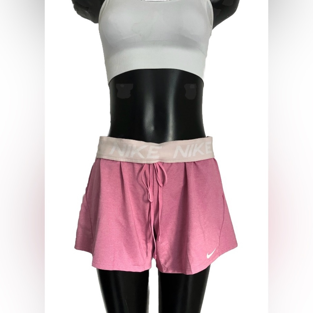 WOMENS NIKE pink LOOSE foldover WAIST ATHLETIC workout lounge SHORTS small EUC